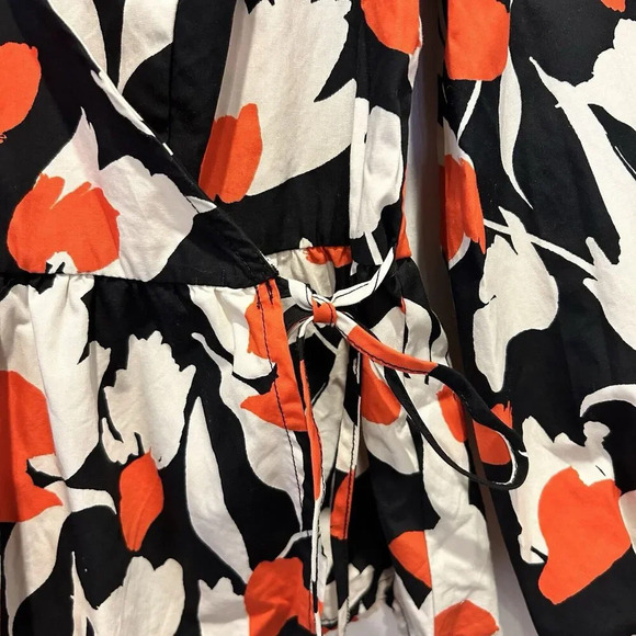 Who What Wear Floral Peplum Wrap Shirt Medium Ruffle Colorful Black Orange NWOT - Picture 2 of 7